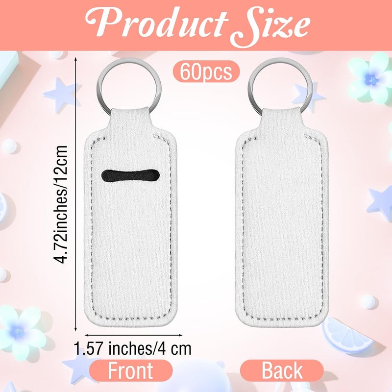 Wanmu 60 Pcs Sublimation Lipstick Holder Blanks, Bulk Neoprene Lip Balm Holder Keychain Clip-on Sleeve Travel Key Ring Holders, DIY Sublimation Blanks Products - Image 2