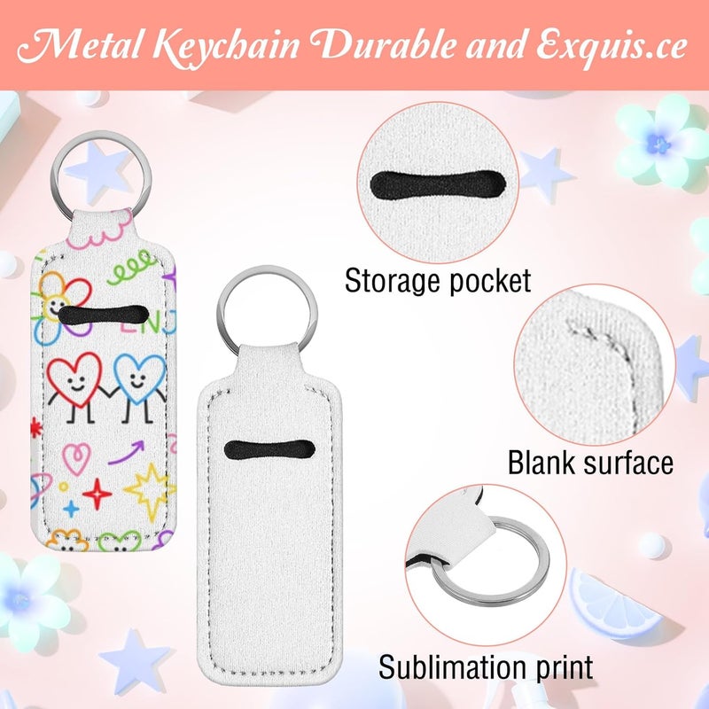 Wanmu 60 Pcs Sublimation Lipstick Holder Blanks, Bulk Neoprene Lip Balm Holder Keychain Clip-on Sleeve Travel Key Ring Holders, DIY Sublimation Blanks Products - Image 3
