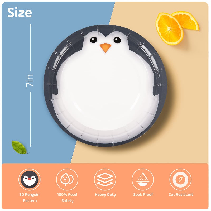 FIT Disposable Round Paper Plates, Biodegradable Eco Friendly Material Picnic Birthday Party Dinnerware, 25 Counts, Penguin - Image 2