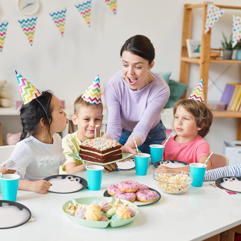 FIT Disposable Round Paper Plates, Biodegradable Eco Friendly Material Picnic Birthday Party Dinnerware, 25 Counts, Penguin - Image 5