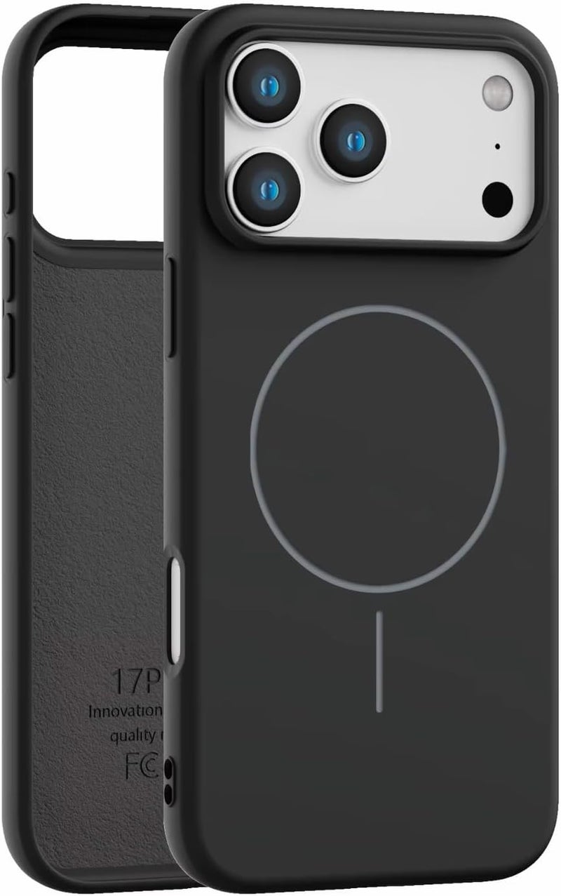 Silicone iPhone 17 Pro Max Black Luxury Magnetic Compatible for iPhone Series – Shockproof, Slim Fit, Soft-Touch Protective Cover with Magnetic Wireless Charging Support - Image 1