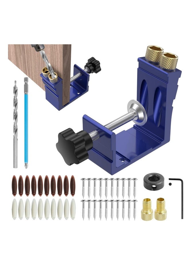 47Pcs Pocket Hole Jig Adjustable Punch Locator 15 Degree Angle Hole Drill Guide Kit High Precision Drill Punch Positioner for Carpenter DIY Joinery Work Woodworking Tool  - Image 1