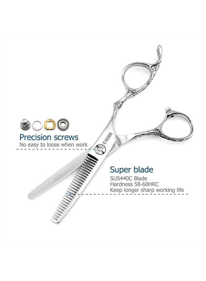 KINSARO Hair Thinning Shears 5.5 Inch Hair Thinning Scissors for Women Professional Barber Scissors 440C Hair Scissors Barber Shears 28 Teeth Rose handle KINSARO - Image 4