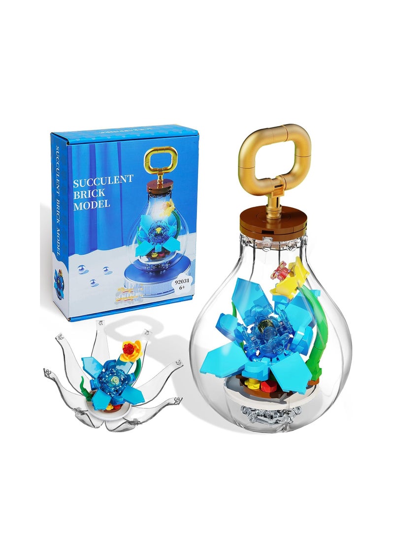 SYOSI طقم زهور - طقم بناء نباتي، كتل بناء متعددة الأشكال - طقم زهور صحية لتزيين المنزل أو المكتب، مثالي كهدية لحفلات عيد ميلاد الأطفال (أزرق) - Image 1