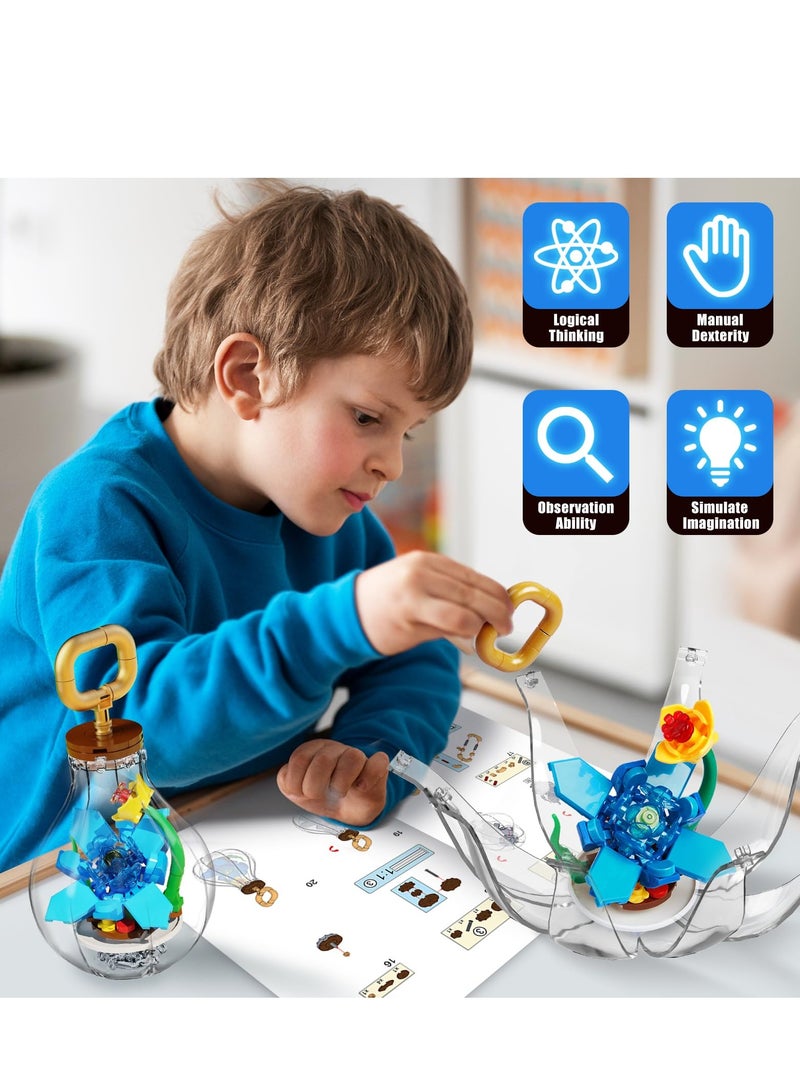 SYOSI طقم زهور - طقم بناء نباتي، كتل بناء متعددة الأشكال - طقم زهور صحية لتزيين المنزل أو المكتب، مثالي كهدية لحفلات عيد ميلاد الأطفال (أزرق) - Image 3