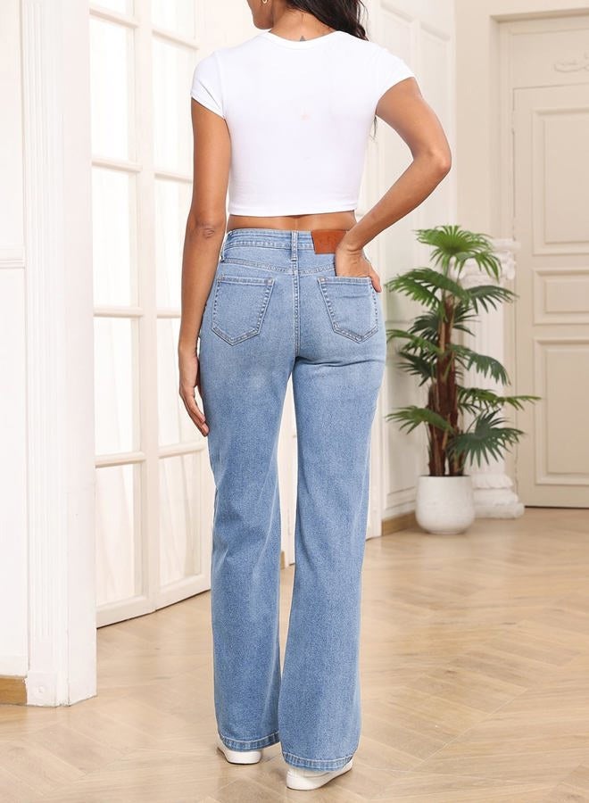 Sidefeel Women's Wide Leg Jeans High Waisted Stretchy Jeans Straight Leg Trendy Patchwork Loose Fit Denim Pants, Iceland Blue, 18 - Image 2