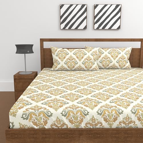 DECOREZA 350 TC King Size Elastic Fitted Bedsheet with Deep Pocket Cotton Feel Bed Sheet for Double Bed, Soft, Breathable & Wrinkle-Resistant, Includes 2 Pillow Covers, Size - 72"x72" Wheatfield - Image 2