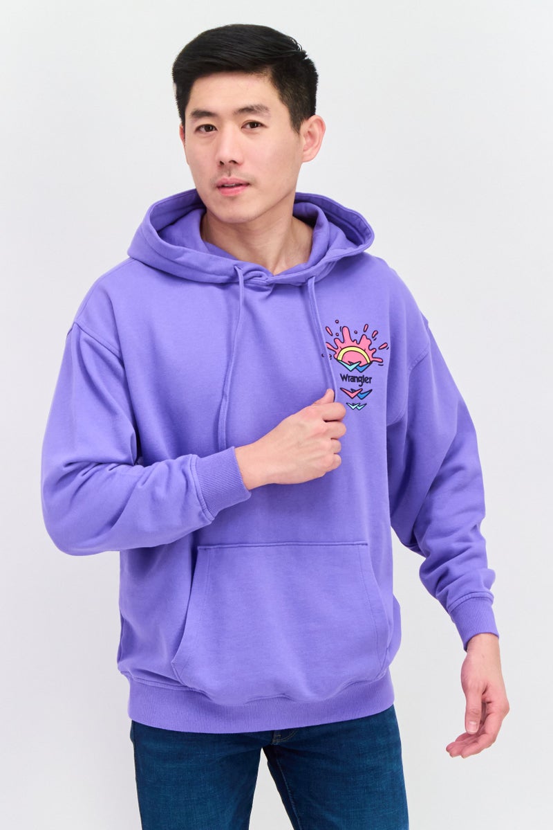 Wrangler سويت شيرت هودي بأكمام طويلة وياقة دائرية للرجال، بنفسجي - Image 1