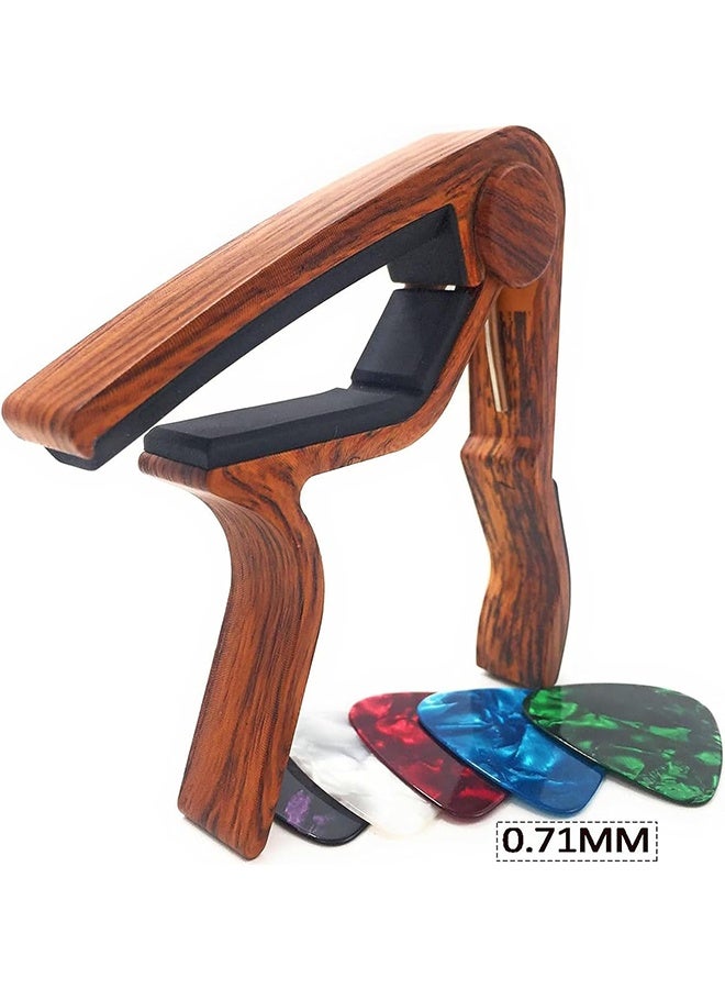 Guitar Capo for Acoustic and Electric Guitars - Rosewood Color with 5 Picks - Image 2