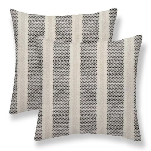 Sunshineyan Black Polka Dot Pillow Covers 18 x 18 Inch Set of 2 Boho Striped Decorative Outdoor Throw Pillow Covers Linen Modern Geometry Cushion Cases for Home Sofa Couch Livingroom Decor - Image 1