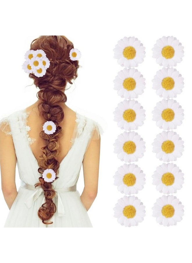 Backgarden - 12Pcs Womens Multicolored Sweet Daisy Hair Clips Mini Sun Flower Hairpins Hair Accessory For Bridesmaid Wedding Photography (White) - Image 1