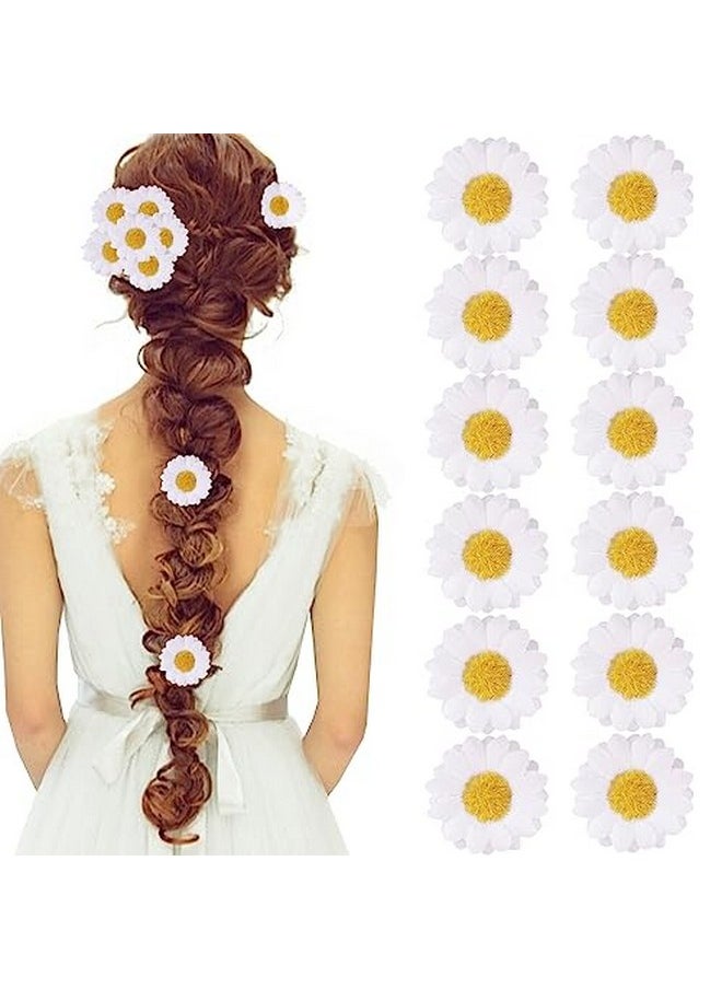 Backgarden - 12Pcs Womens Multicolored Sweet Daisy Hair Clips Mini Sun Flower Hairpins Hair Accessory For Bridesmaid Wedding Photography (White) - Image 1