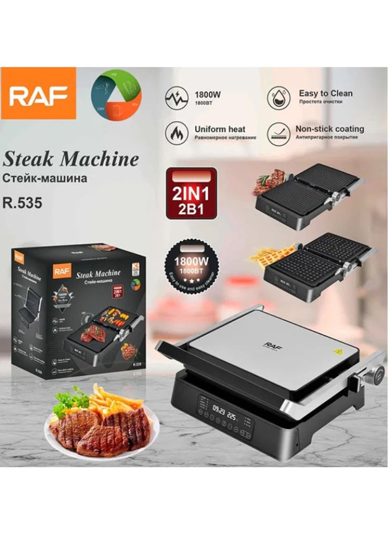 RAF - Professional steak machine, 2 in 1, black, 1800 watts, R.535, fast, with full control over the cooking degree, - Image 1
