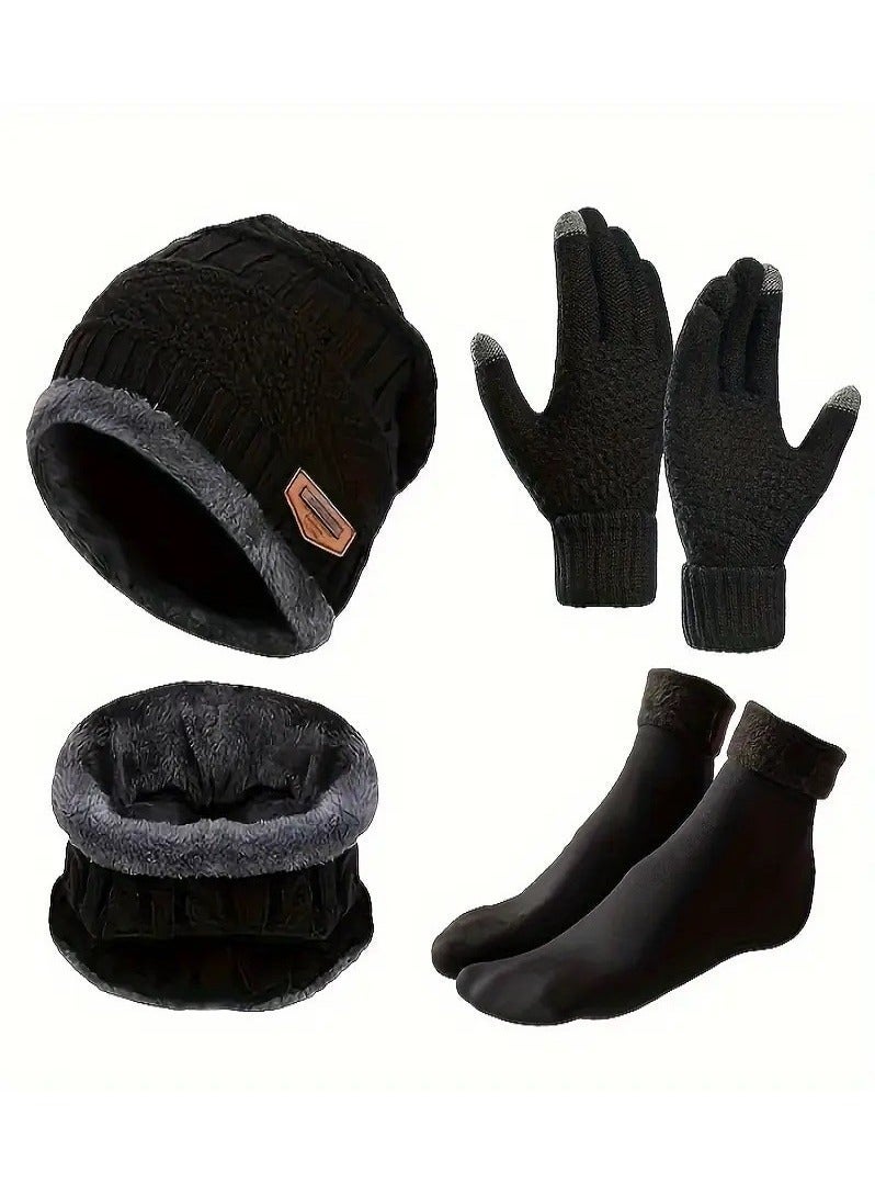 MASIA 4-Piece Winter Set – Black Hat, Gloves, Scarf, and Warm Knitted Socks for Men and Women – Winter Hat, Sports & Fitness, Protective Gear, Headwear - Image 1