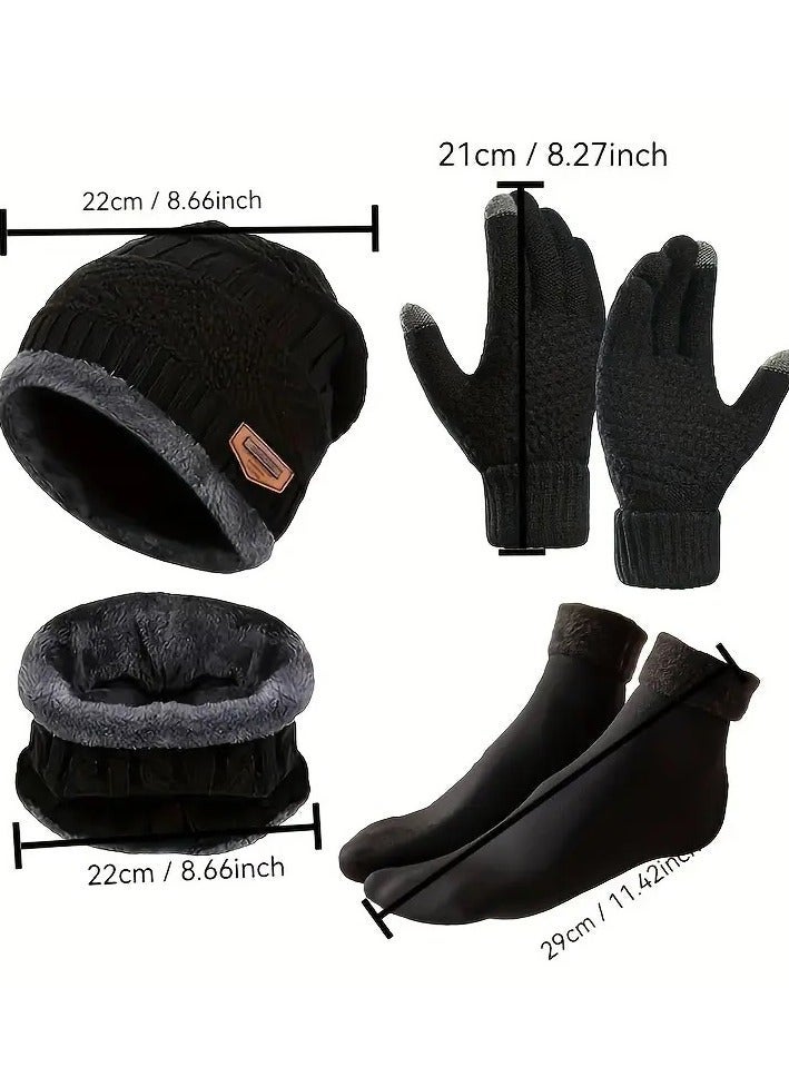MASIA 4-Piece Winter Set – Black Hat, Gloves, Scarf, and Warm Knitted Socks for Men and Women – Winter Hat, Sports & Fitness, Protective Gear, Headwear - Image 3