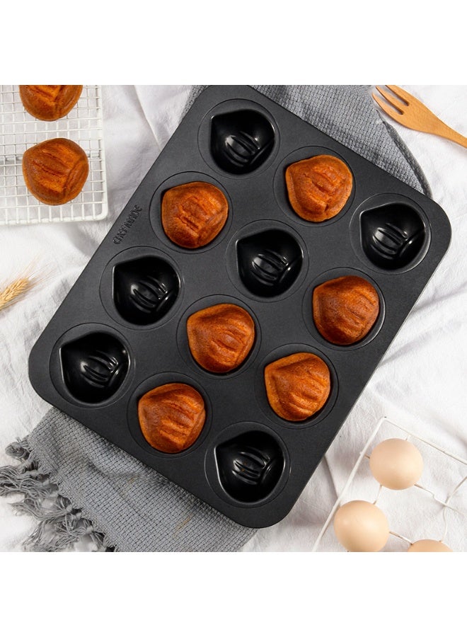 chefmade Black 12-Cup Non-Stick Chestnut Cake, Bread, and Pudding Mold - Image 1