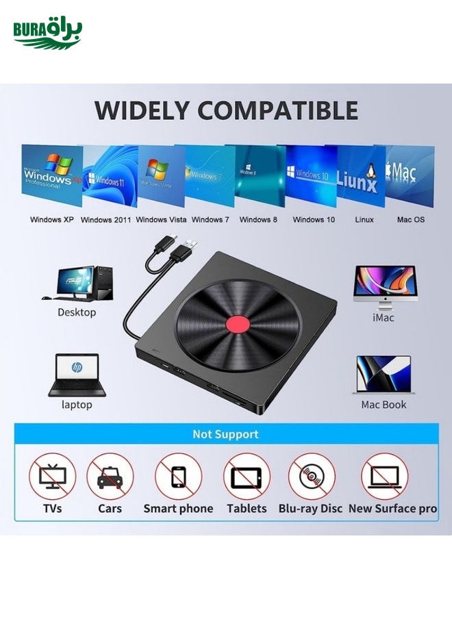 BURAQ 052 USB + Type-C DVD Burner Readable SD / TF Card DVD-RW Recorder PC External Optical Drive  - Image 4