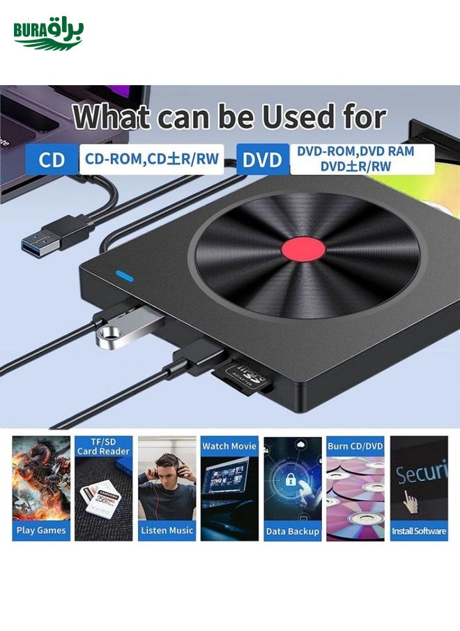 BURAQ 052 USB + Type-C DVD Burner Readable SD / TF Card DVD-RW Recorder PC External Optical Drive  - Image 5