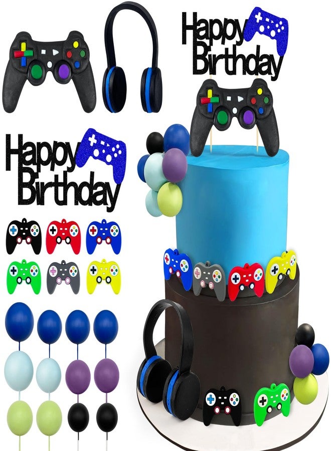 TOSPARTY 21 PCS Video Game Birthday Cake Toppers Controller Headset Ball Cake Decoration for Video Game Theme Birthday Party Supplies - Image 1