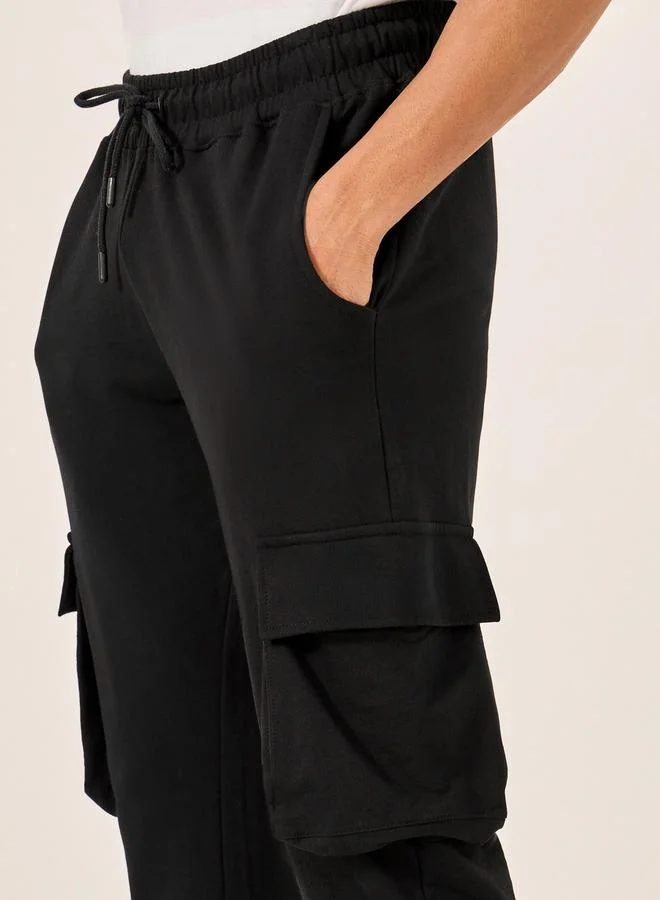Styli Relaxed Fit Cotton Terry Joggers with Cargo Pockets