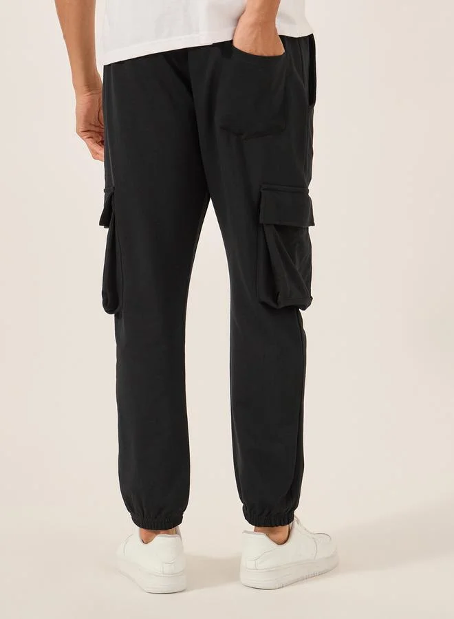 Styli Relaxed Fit Cotton Terry Joggers with Cargo Pockets