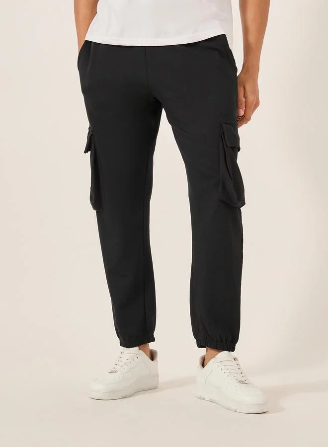 Styli Relaxed Fit Cotton Terry Joggers with Cargo Pockets
