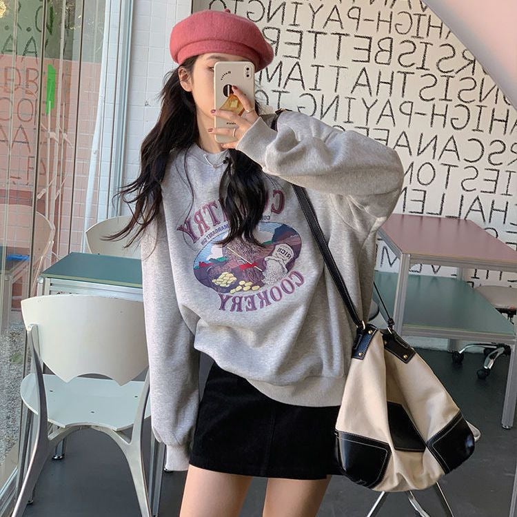 2024 Fashion Loose Hoodie for Women Autumn Grey  - Image 1