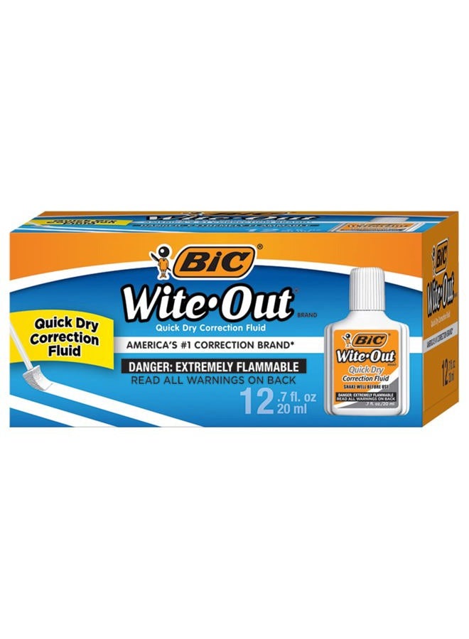 Bic Wite-Out Brand Quick Dry Correction Fluid, 20 ml, White, 12-Count - Image 1