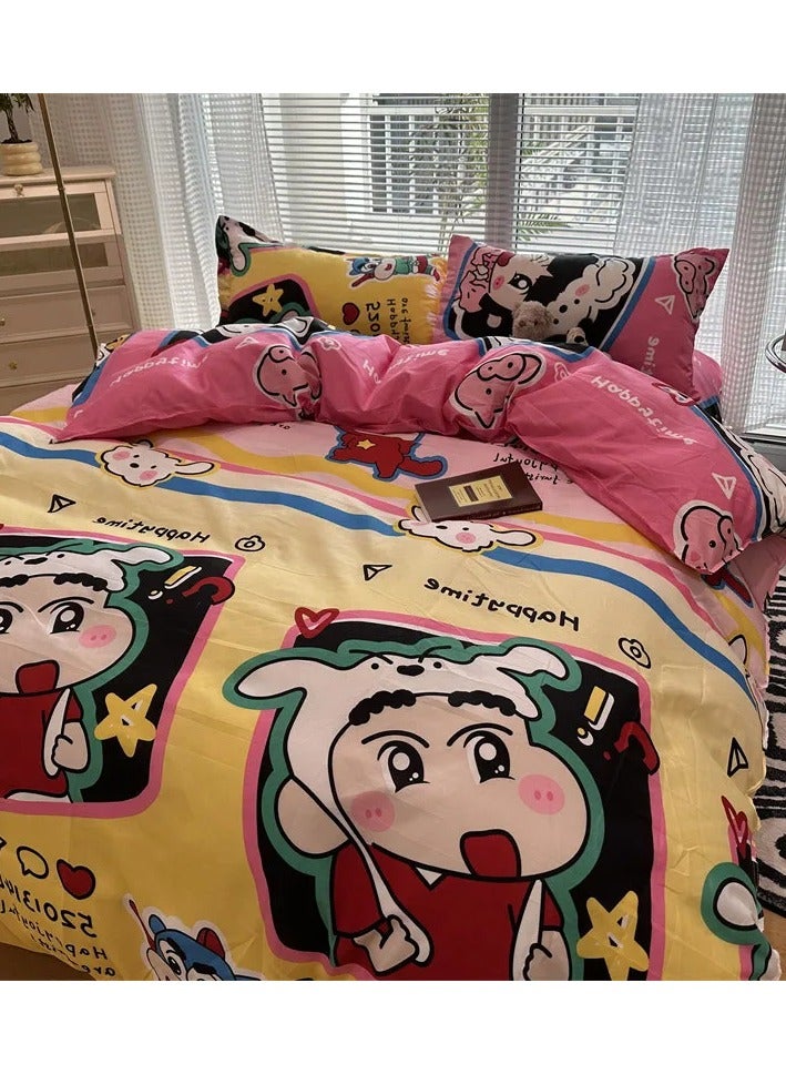 General Cartoon ins style super cute soft bamboo panda washed cotton sheet quilt cover four-piece set student bed three-piece set,Naughty Xiaoxin ljf, kindergarten three-piece set (vet cover 150x110)  - Image 1