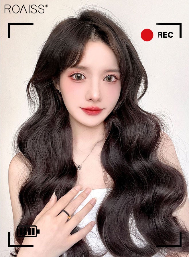 رويس 3 قطع من وصلات الشعر بالمشابك، وصلات شعر صناعية طويلة مجعدة غير مرئية قابلة للتعديل ومقاومة للحرارة للفتيات والنساء، بني أسود، 60 سم - Image 2