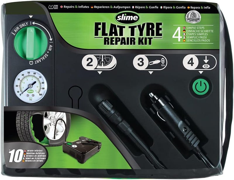 Slime 50129 Flat Tyre Puncture Emergency Kit with Sealant and Tyre Inflator Pump - Image 1