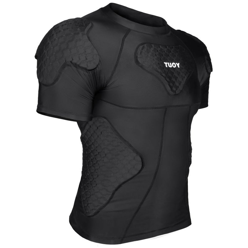 TUOYR Mens Football Padded Shirt Baseball Compression Shirt with Pads Chest Rib Protector Adult Protective Undershirt Heart Guard for Softball Rugby Lacrosse - Image 2
