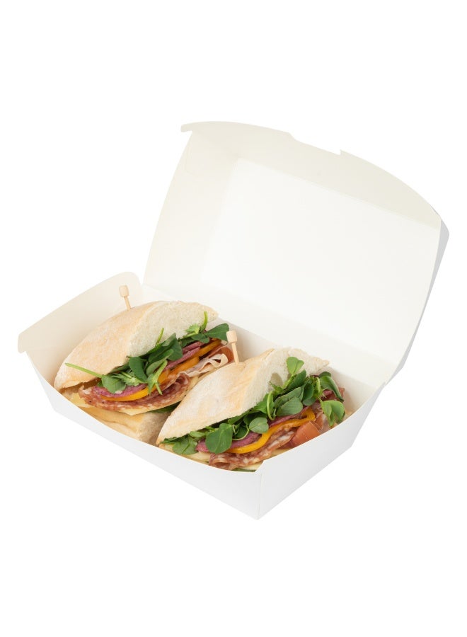 Restaurantware Bio Tek 6.7 x 3.5 x 3.5 Inch Clamshell Food Containers, 100 Disposable Sandwich Containers - Hinged Lid, Tab-Lock Closure, White Paper Hot Dog Containers, Recyclable, Greaseproof - Image 2
