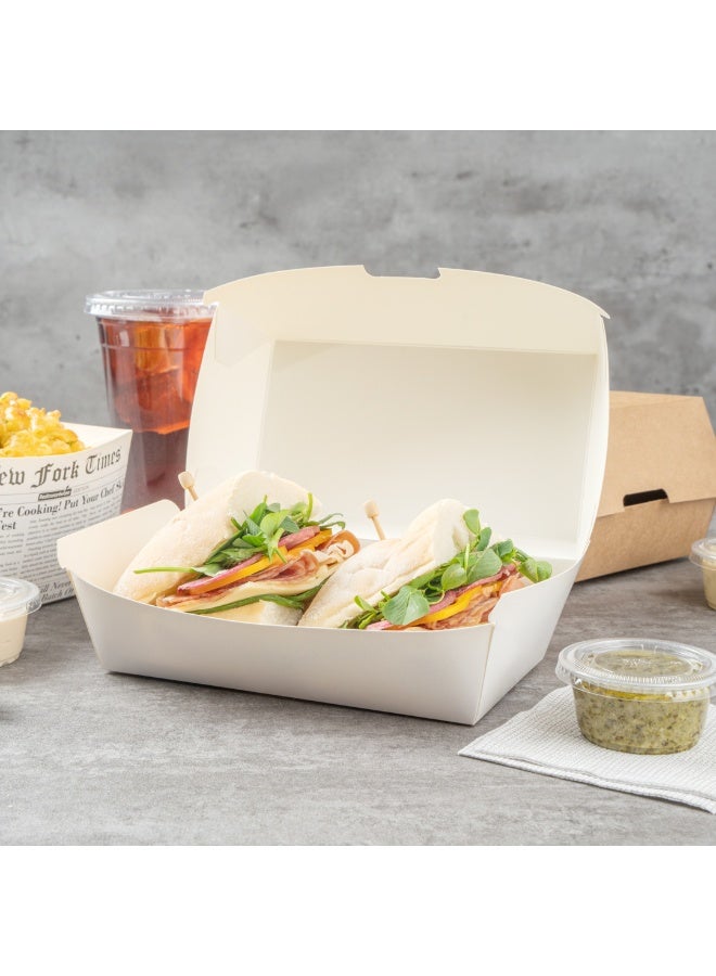 Restaurantware Bio Tek 6.7 x 3.5 x 3.5 Inch Clamshell Food Containers, 100 Disposable Sandwich Containers - Hinged Lid, Tab-Lock Closure, White Paper Hot Dog Containers, Recyclable, Greaseproof - Image 4