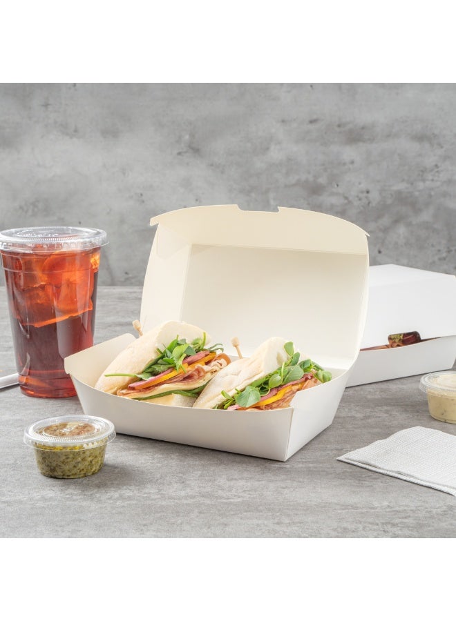 Restaurantware Bio Tek 6.7 x 3.5 x 3.5 Inch Clamshell Food Containers, 100 Disposable Sandwich Containers - Hinged Lid, Tab-Lock Closure, White Paper Hot Dog Containers, Recyclable, Greaseproof - Image 3