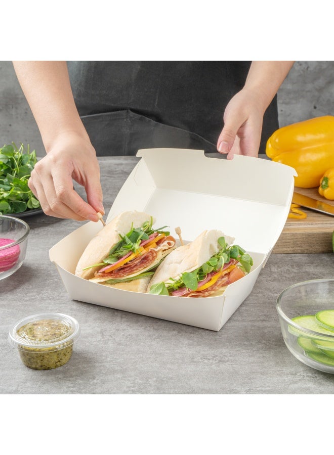 Restaurantware Bio Tek 6.7 x 3.5 x 3.5 Inch Clamshell Food Containers, 100 Disposable Sandwich Containers - Hinged Lid, Tab-Lock Closure, White Paper Hot Dog Containers, Recyclable, Greaseproof - Image 5