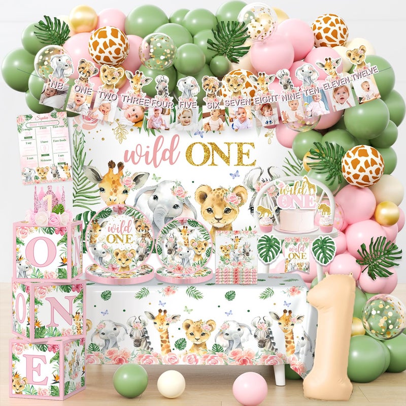 Cocomigo 184pcs Wild One Birthday Decorations Girl Wild One Party Decorations Include Plate Banner Backdrop Tablecloth Cake Topper Pink Balloon Arch for Wild One Birthday Decorations - Image 2