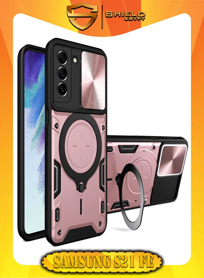 SHIELD EGYPT SHIELD EGYPT For Samsung Galaxy S21 FE 5G Armored Camera Shield Cover Camera Lend Protection, Built-in 360° (Rose Gold)