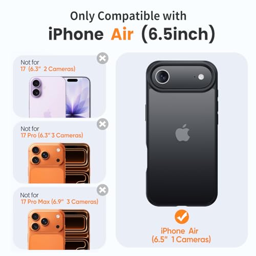 Yriklso 3 in 1 for iPhone Air Phone Case,1X Screen Protector +1X Camera Lens,Shockproof for iPhone Air Case, Military Grade Drop Protection, Protective Hard Back Slim Translucent Case,Black - Image 2