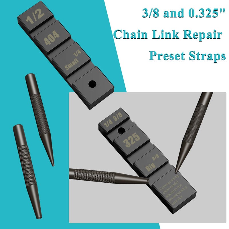 Atunee Pocket Chainsaw Breaker with 12 Sets Chainsaw Chain Joiner Link Repair Kit for Punch and Joiner- 3/8 & 0.325" Chain Link Repair Preset Straps - Image 4