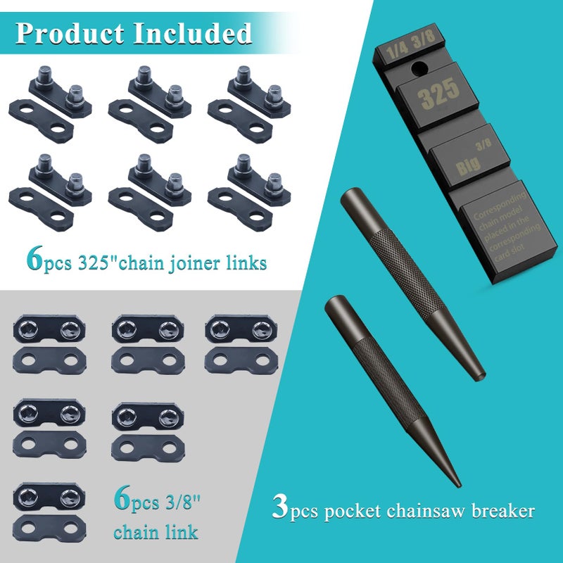Atunee Pocket Chainsaw Breaker with 12 Sets Chainsaw Chain Joiner Link Repair Kit for Punch and Joiner- 3/8 & 0.325" Chain Link Repair Preset Straps - Image 5