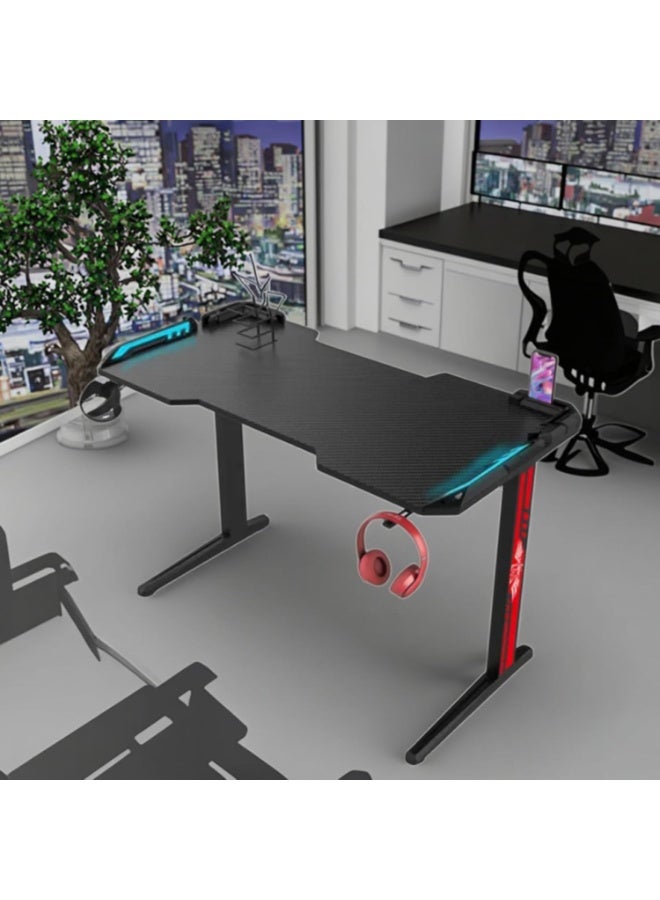 بلاك مكتب ألعاب أسود على شكل حرف T مع إضاءة LED RGB – طاولة ألعاب إلكترونية مزودة بحامل كوب وحامل سماعات – مكتب كمبيوتر أنيق لجهاز الكمبيوتر الشخصي مناسب لإعدادات المنزل والمكتب - Image 2
