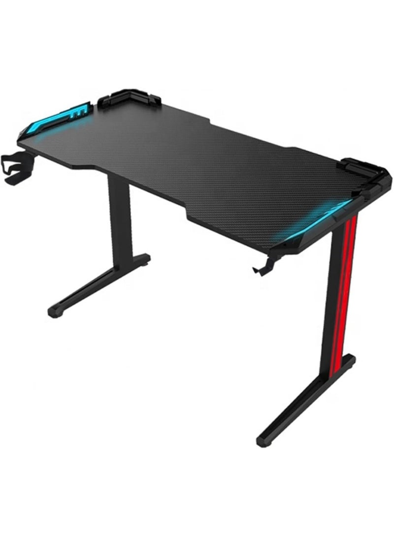 بلاك مكتب ألعاب أسود على شكل حرف T مع إضاءة LED RGB – طاولة ألعاب إلكترونية مزودة بحامل كوب وحامل سماعات – مكتب كمبيوتر أنيق لجهاز الكمبيوتر الشخصي مناسب لإعدادات المنزل والمكتب - Image 1
