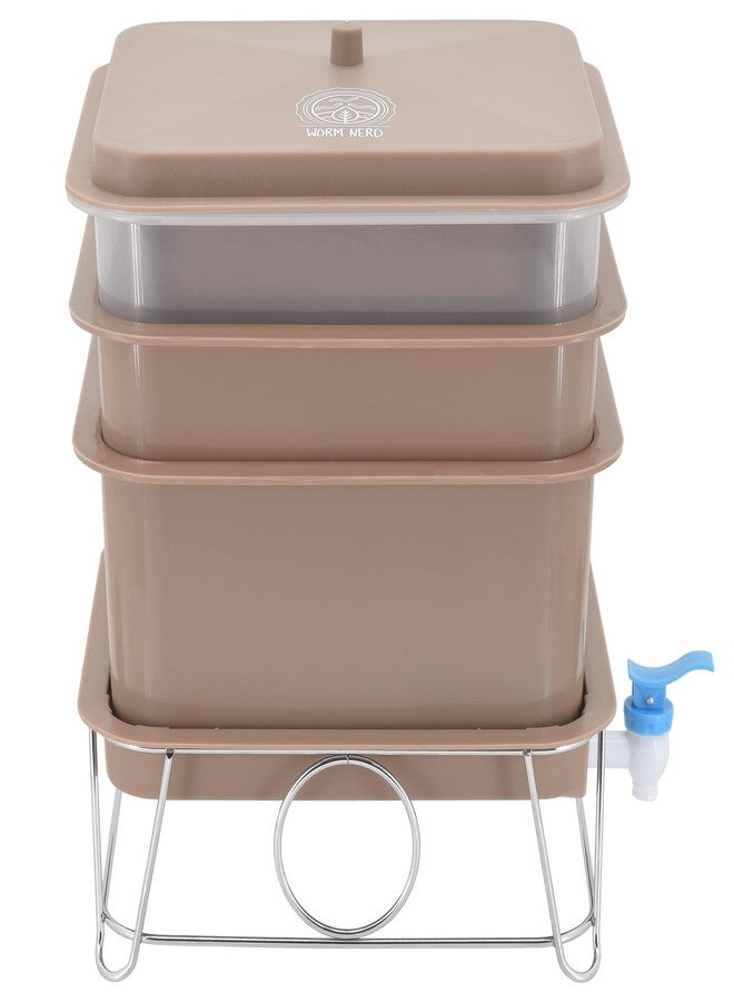 Worm Nerd Arcadia Garden Products Worm Nerd WN55 4-Tray Worm Composting Bin Kit with Coco Coir Brick for Recycling Food Waste, Worm Castings, Worm Tea, Vermiculture and Vermicomposting, Tan - Image 3