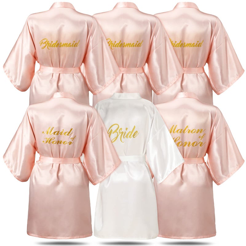 Janmercy 6 Pieces Bridesmaids Robes for Wedding Bridal Robes Matron Maid of Honor Wedding for Bridal Party GiftsMaid of Honor Pink and Pure White