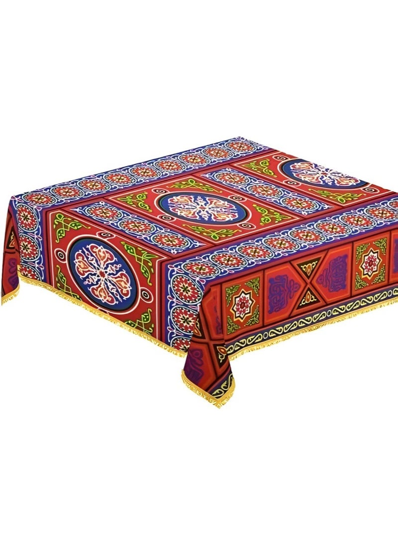 ماركة غير محددة مفرش خياميه مربع مع شراشيب حول الحواف 1.5*1.5 متر (احمر) 