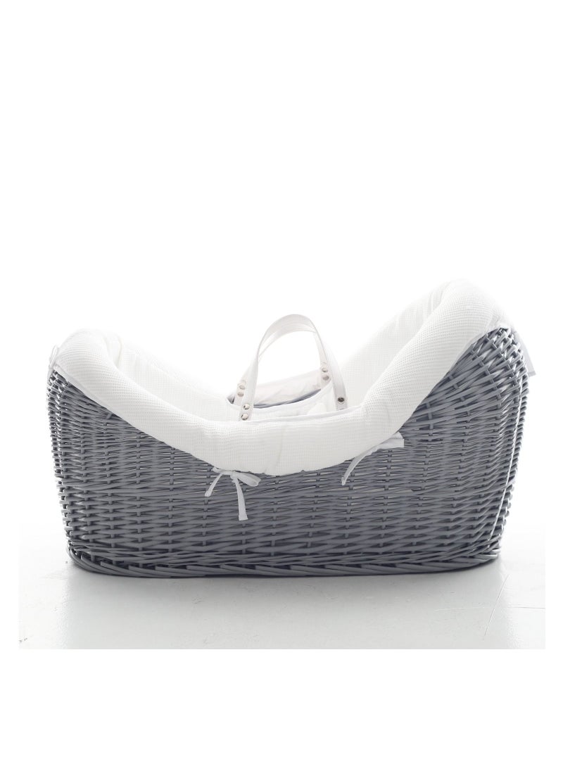 TEKNUM Teknum Infant Wicker Pod Moses Basket with White Waffle Beddings - Wooden Grey  - Image 1