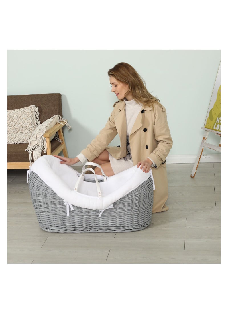 TEKNUM Teknum Infant Wicker Pod Moses Basket with White Waffle Beddings - Wooden Grey  - Image 3
