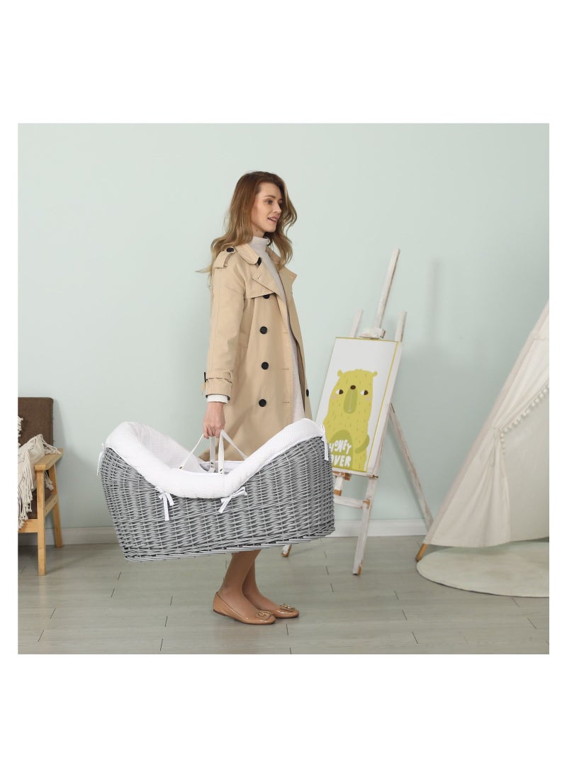 TEKNUM Teknum Infant Wicker Pod Moses Basket with White Waffle Beddings - Wooden Grey  - Image 4