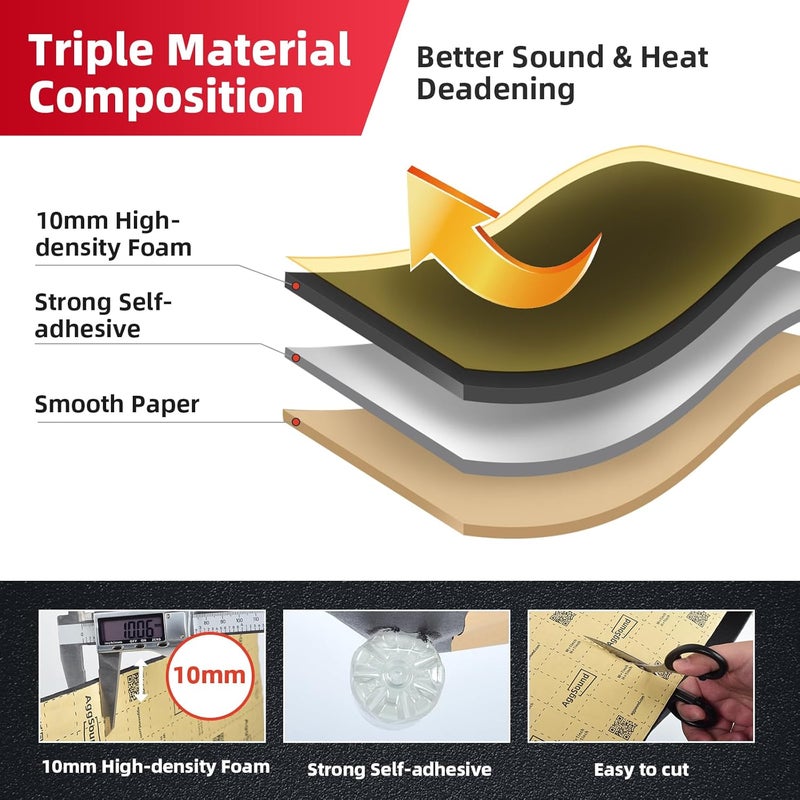 AggSound Sound Deadening Mat 394mil(10 mm) 7.1sqft - Car Sound Deadening Material Closed Cell Foam - Heat Insulation PE Foam Sound Deadener Material & Heat Barrier - Image 3